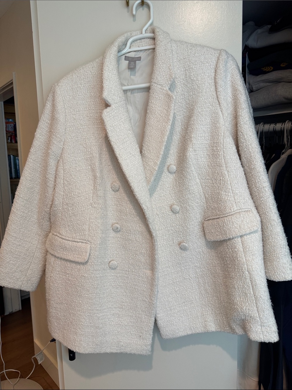 H&M Cream Bouclé Double-Breasted Blazer Jacket